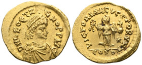 LEO I, (457-474), gold tremissis, Constantinople mint, obv. diademed, draped and cuirassed bust to right of Leo, around D N LEO PERPET AVG, rev. Victo...