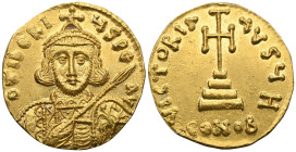 Byzantine
TIBERIUS III APSIMAR (698-705). GOLD Tremissis. Constantinople.
Obv: D TIbERIVS PE AV.
Crowned and cuirassed facing bust, holding spear and ...