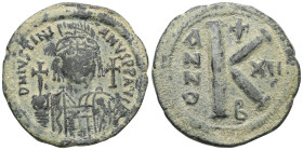 Byzantine
 Justinian I the Great (AD 527-565). AE half-follis or 20 nummi Constantinople, dated Regnal Year 13 (AD 539/40), 2nd officina.
helmeted, cu...