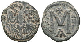 Leo V and Constantine, follis, Constantinople, n.d. (813-820) A/LEO - N - S CO - N - STAN Facing busts of Leo V and Constantine, crowned and wearing t...