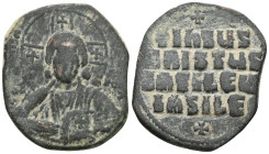 Byzantine Basil II and Constantine VIII (976-1028) Class A2 anonymous AE follis (Bronze) Constantinople Obv: +EMMANOVHA legend around with IC-XC acros...