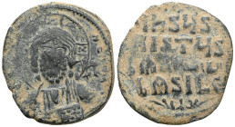 Byzantine Basil II and Constantine VIII (976-1028) Class A2 anonymous AE follis (Bronze) Constantinople Obv: +EMMANOVHA legend around with IC-XC acros...