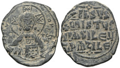 Byzantine Basil II and Constantine VIII (976-1028) Class A2 anonymous AE follis (Bronze) Constantinople Obv: +EMMANOVHA legend around with IC-XC acros...