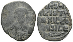 Byzantine Basil II and Constantine VIII (976-1028) Class A2 anonymous AE follis (Bronze) Constantinople Obv: +EMMANOVHA legend around with IC-XC acros...