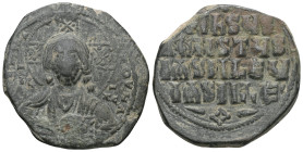 Byzantine Basil II and Constantine VIII (976-1028) Class A2 anonymous AE follis (Bronze) Constantinople Obv: +EMMANOVHA legend around with IC-XC acros...