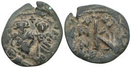 Byzantine
Heraclius, Heraclius Constantine & Martina (610-641) AE Follis (Bronze) Constantinople
Obv: Martina on left, Heraclius, in centre, and Herac...