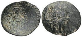 Manuel I (1143-1180). BI Aspron Trachy . Constantinople. Virgin enthroned facing, holding nimbate head of Christ. R/ Manuel standing facing, holding l...