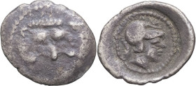 GRÈCE ANTIQUE - GREEK
Lycie, dynaste incertain. Obole ND (430-350 av. J.-C.).
SNG Cop. cf. 370 ; Argent - 0,50 g - 10 mm - 6 h
TB.