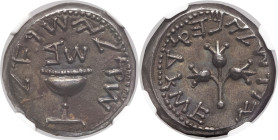 GRÈCE ANTIQUE - GREEK
Judée, Première guerre judéo-romaine ou Grande Révolte (66-73). Shekel An 2 (67/68), Jérusalem.
Meshorer 151 - Hendin 659 - SNG ...