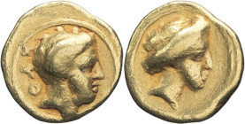 GRÈCE ANTIQUE - GREEK
Cyrénaïque, Cyrène. 1/10e de statère ND (331-322 av. J.-C.), Cyrène.
BMC.151-152 - Naville 66 ; Or - 0,81 g - 8 mm - 10 h
TB....