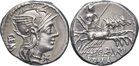 RÉPUBLIQUE ROMAINE - ROMAN REPUBLIC
Caius Aburius Geminus. Denier ND (134 av. J.-C.), Rome.
RRC.244/1 ; Argent - 3,91 g - 18 mm - 1 h
Deux fines rayur...