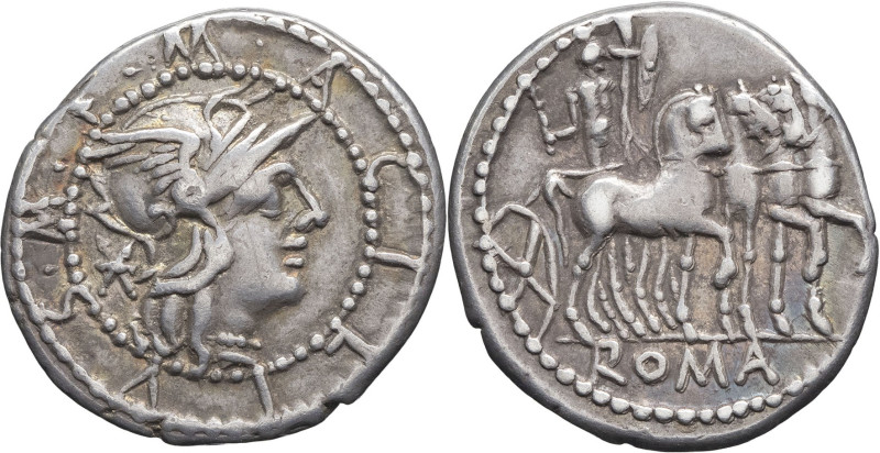 RÉPUBLIQUE ROMAINE - ROMAN REPUBLIC
M. Acilius M.f.. Denier ND (130 av. J.-C.), ...