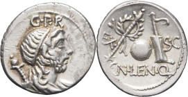 RÉPUBLIQUE ROMAINE - ROMAN REPUBLIC
Cn. Cornelius Lentulus Clodianus. Denier ND (76-75 av. J.-C.), Espagne.
RRC.393/1a ; Argent - 3,94 g - 19,5 mm - 5...