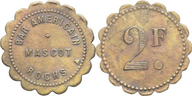 ALGÉRIE - ALGERIA
IIIe République (1870-1940). Monnaie de nécessité, Bar américain Mascot-Rochs à Alger, 2 francs ND.
Élie 145.2 - Lec.- ; Laiton - 4,...