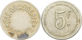 ALGÉRIE - ALGERIA
IIIe République (1870-1940). Monnaie de nécessité, Bar-brasserie Pacaud (à Alger ?), 5 francs ND.
Élie - - Lec.- ; Maillechort - 2,1...