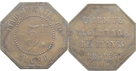 ALGÉRIE - ALGERIA
IIIe République (1870-1940). Monnaie de nécessité, Établissements Veuve Cote à Alger, 5 francs ND.
Élie 115.4 - Lec.167 ; Cuivre - 1...