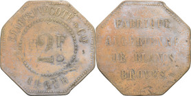 ALGÉRIE - ALGERIA
IIIe République (1870-1940). Monnaie de nécessité, Établissements Veuve Cote à Alger, 2 francs ND.
Élie 115.2 - Lec.165 ; Cuivre - 1...