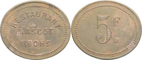 ALGÉRIE - ALGERIA
IIIe République (1870-1940). Monnaie de nécessité, Restaurant Mascot-Rochs à Alger, 5 francs ND.
Élie 150.4 - Lec.- ; Laiton - 5,33 ...