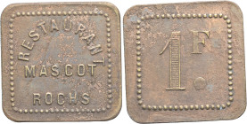 ALGÉRIE - ALGERIA
IIIe République (1870-1940). Monnaie de nécessité, Restaurant Mascot-Rochs à Alger, 1 franc ND.
Élie 150.2 - Lec.- ; Laiton - 3,41 g...