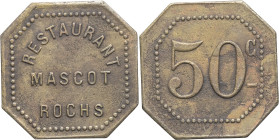 ALGÉRIE - ALGERIA
IIIe République (1870-1940). Monnaie de nécessité, Restaurant Mascot-Rochs à Alger, 50 centimes ND.
Élie 150.1 - Lec.- ; Laiton - 3,...