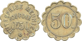 ALGÉRIE - ALGERIA
IIIe République (1870-1940). Monnaie de nécessité, Entreprise Meunier à Constantine, 50 centimes ND.
Élie - - Lec.- ; Laiton - 1,98 ...