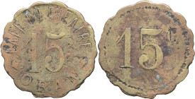 ALGÉRIE - ALGERIA
IIIe République (1870-1940). Monnaie de nécessité, Café du Théâtre à Oran, 15 centimes ND.
Élie 50.1 - Lec.322b ; Laiton - 2,90 g - ...