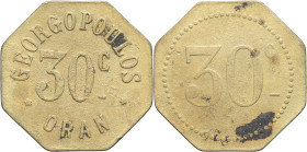 ALGÉRIE - ALGERIA
IIIe République (1870-1940). Monnaie de nécessité, Café Georgopoulos à Oran, 30 centimes ND.
Élie 70.4 - Lec.324f ; Laiton - 4,00 g ...