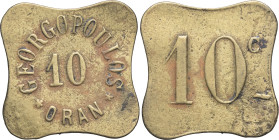 ALGÉRIE - ALGERIA
IIIe République (1870-1940). Monnaie de nécessité, Café Georgopoulos à Oran, 10 centimes ND.
Élie 70.2 - Lec.324d ; Laiton - 1,98 g ...