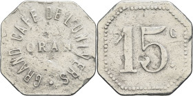 ALGÉRIE - ALGERIA
IIIe République (1870-1940). Monnaie de nécessité, Grand café de l’Univers à Oran, 15 centimes ND.
Élie 75.1 - Lec.324i ; Maillechor...