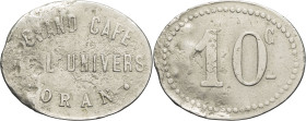 ALGÉRIE - ALGERIA
IIIe République (1870-1940). Monnaie de nécessité, Grand café de l’Univers à Oran, 10 centimes ND.
Élie - - Lec.- ; Maillechort - 3,...