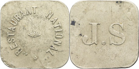 ALGÉRIE - ALGERIA
IIIe République (1870-1940). Monnaie de nécessité, Restaurant National J. Sebbn à Oran, sans valeur ND.
Élie - - Lec. ; Maillechort ...