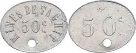 ALGÉRIE - ALGERIA
IIIe République (1870-1940). Monnaie de nécessité, Mines de Taghit, 50 centimes ND.
Élie 10.1 - Lec.381a ; Zinc nickelé - 1,74 g - 2...