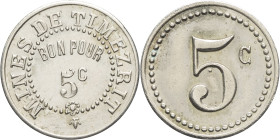 ALGÉRIE - ALGERIA
IIIe République (1870-1940). Monnaie de nécessité, Mines de Timezrit, bon pour 5 centimes ND.
Élie - - Lec.- ; Maillechort - 1,78 g ...