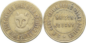 ALGÉRIE - ALGERIA
IIIe République (1870-1940). Jeton de maison close, Au Chat noir, Maison Jouany à Alger ND.
Paynat 22 - Lec.193 ; Laiton - 6,95 g - ...