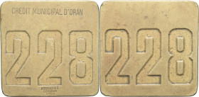 ALGÉRIE - ALGERIA
IIIe République (1870-1940). Plaque, Caisse du Crédit municipal d’Oran, par Abecassis ND.
Laiton - 34,94 g - 49,5 mm - 12 h
Exemplai...