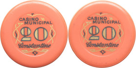 ALGÉRIE - ALGERIA
IIIe République (1870-1940). Jeton, Casino municipal de Constantine, 20 francs ND.
Lec.- ; Plastique - 3,07 g - 33 mm - 6 h
TTB.