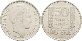 ALGÉRIE - ALGERIA
IVe République (1947-1958). Essai de 50 francs 1949, Paris.
Lec.51 ; Cupro-nickel - 7,68 g - 26,5 mm - 6 h
Superbe.