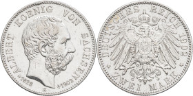 ALLEMAGNE - GERMANY
Saxe, Albert (1873-1902). 2 (zwei) mark, mort du roi Albert 1902, E, Dresde.
AKS.174 ; Argent - 11,08 g - 28 mm - 12 h
Exemplaire ...