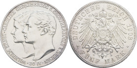 ALLEMAGNE - GERMANY
Saxe-Weimar-Eisenach, Guillaume-Ernest (1901-1918). 5 (fünf) mark pour le mariage du Grand-duc avec Caroline de Reuss-Greiz 1903, ...