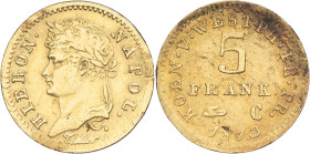 ALLEMAGNE - GERMANY
Westphalie, Jérôme Napoléon (1807-1813). 5 franken Or 1813, C, Paris.
G.W11 - AKS.32 - DMP.745 - Fr.3519 ; Or - 1,57 g - 14 mm - 6...