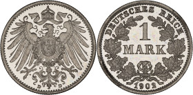 ALLEMAGNE - GERMANY
Empire allemand (1871-1918). 1 mark, 2e type, Flan bruni (PROOF) 1902, D, Munich.
KM.14 - AKS.2 - J.17 ; Argent - 5,54 g - 24 mm -...