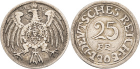 ALLEMAGNE - GERMANY
Empire allemand, Guillaume II (1888-1918). Essai de 25 pfennig en bronze argenté, fonte “ancienne” 1909, A, Berlin.
KM.- (cf. Pn15...