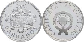 BARBADE - BARBADOS
République. 25 dollars, festival d’art caribéen, Flan bruni (PROOF) 1981, FM, Franklin mint.
KM.31 ; Argent - [28,28] g - 38,5 mm -...