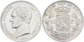 BELGIQUE - BELGIUM
Léopold Ier (1831-1865). 2 1/2 francs, grosse tête nue 1849, Bruxelles.
M.47 - KM.11 ; Argent - 12,51 g - 30 mm - 6 h
Exemplaire ne...