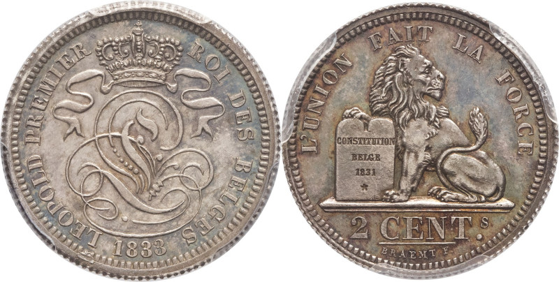 BELGIQUE - BELGIUM
Léopold Ier (1831-1865). Épreuve en argent de 2 centimes 1833...