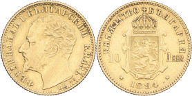 BULGARIE - BULGARIA Ferdinand Ier (1887-1918). 10 leva 1894, KB, Kremnitz. KM.19 - Fr.4 ; Or - 3,23 g - 19 mm - 6 h TB. 

* Suite à la Directive (UE...