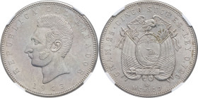 ÉQUATEUR - ECUADOR
République. 5 sucres 1943, Mo, Mexico.
KM.79 ; Argent - [25,00] g - 38 mm - 6 h
NGC AU 58 (6385814-008). 
Superbe.