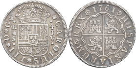 ESPAGNE - SPAIN
Charles III (1759-1788). 4 réaux (reales) 1761 JV, S, Séville.
KM.396 ; Argent - 13,31 g - 34 mm - 12 h

. 
TTB.