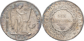 FRANCE - FRANCE
Convention (1792-1795). Écu de 6 livres FRANÇOISE 1793, W, Lille.
G.58 ; Argent - 29,36 g - 39 mm - 6 h
Très belle patine et brillant ...