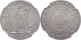 FRANCE - FRANCE Convention (1792-1795). Écu de 6 livres FRANÇOISE sans date ND (1794), B, Rouen. G.60 ; Argent - 38 mm - 6 h NGC VF 20 (4535498-009). ...